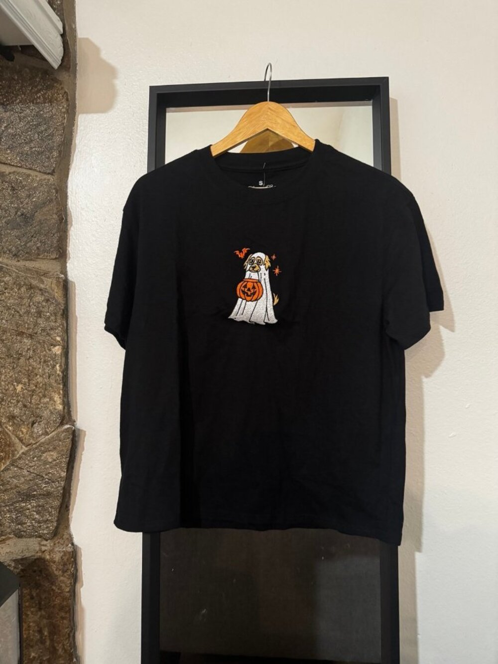 Black Halloween Ghost Pumpkin T-Shirt Viral Dog Lab Small